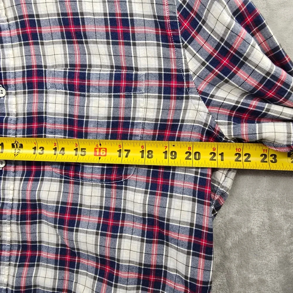 Faherty Size Large Indigo Dyed Plaid Flannel Button Down Shirt Red Blue‎ L